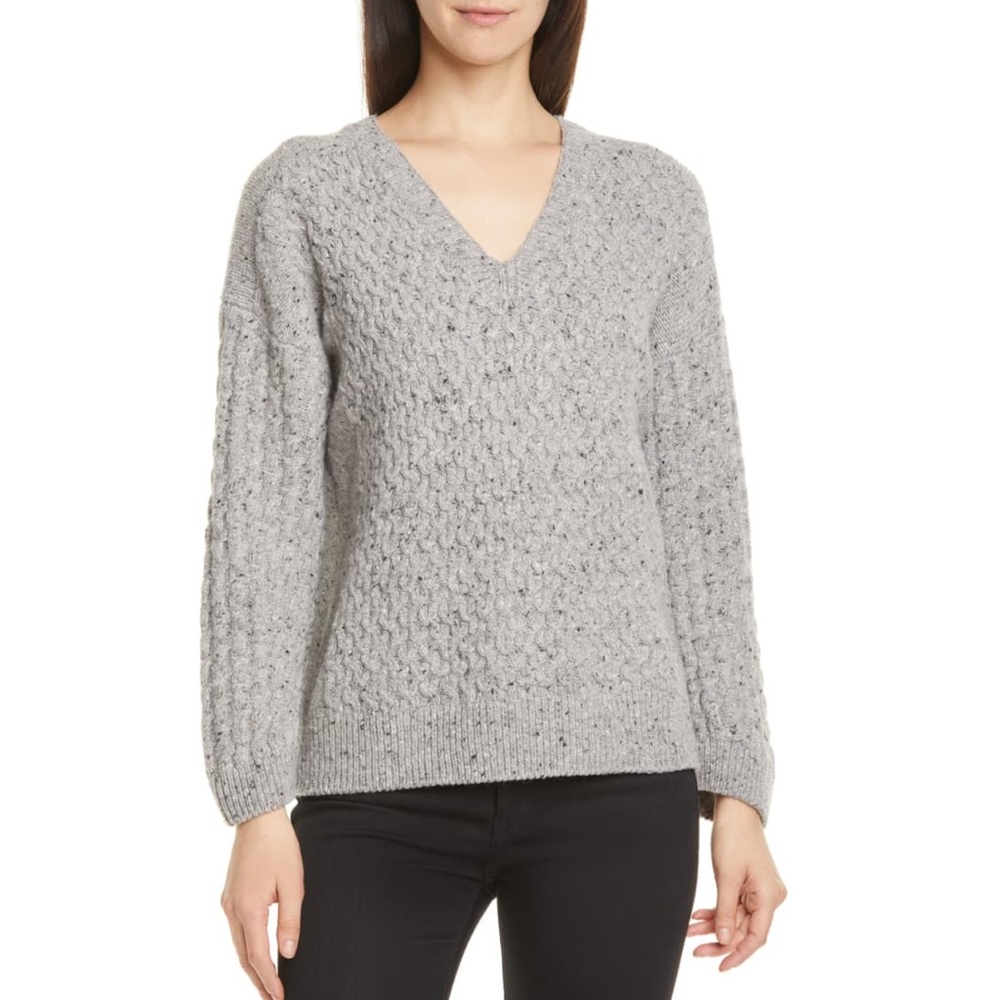 Vince Mini Cable Knit V-Neck Merino Wool Sweater L